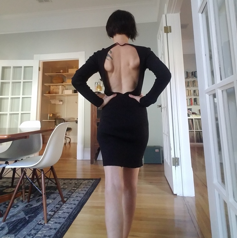 Zara Black Midi Knit Open Back Dress